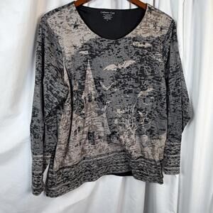 Coldwater Creek Women Top Brown Black Halloween Burnout Knit Abstract Lined XL